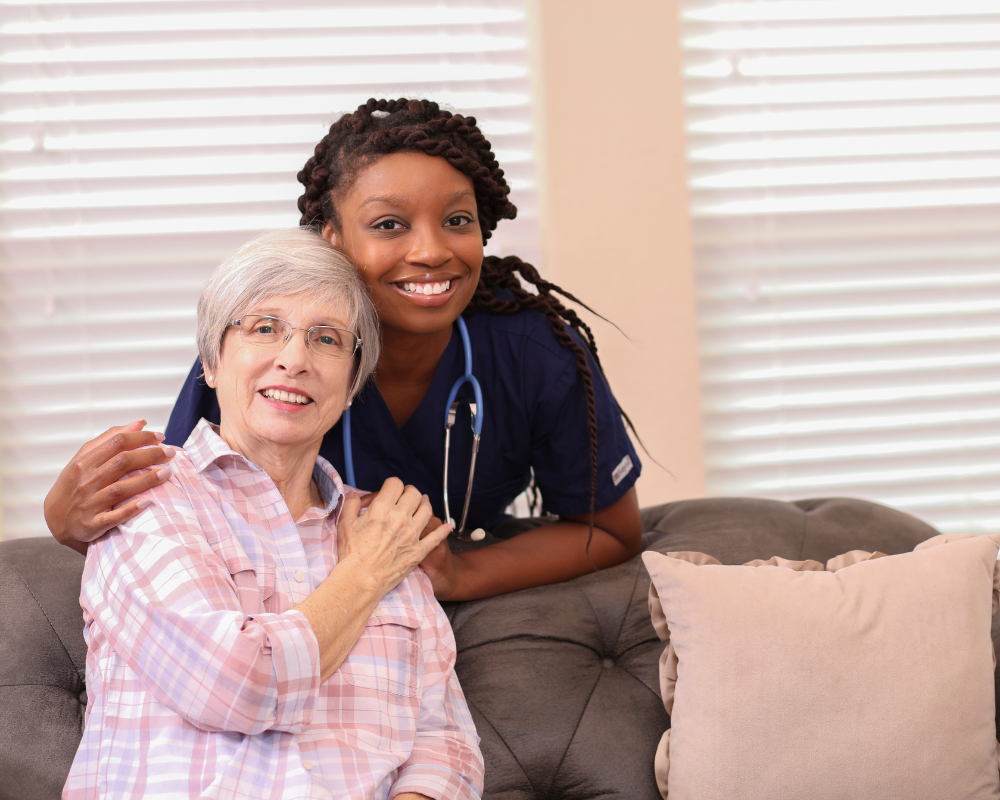 Caregiver embracing a client warmly